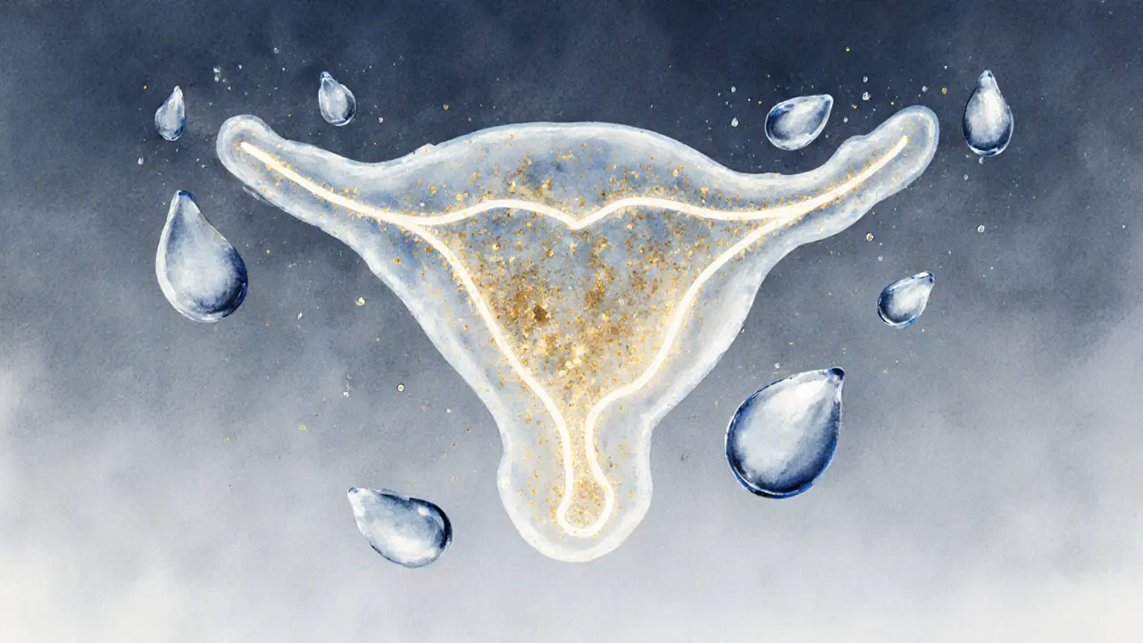 Watercolor illustration of anatomical pathways with glowing droplets, symbolizing the science of squirting.